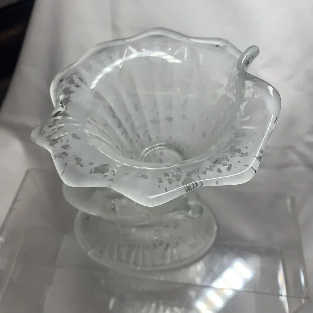 Fenton San Toy Crystal Pair Cornucopias Candle Holders Frosted Etching VTG